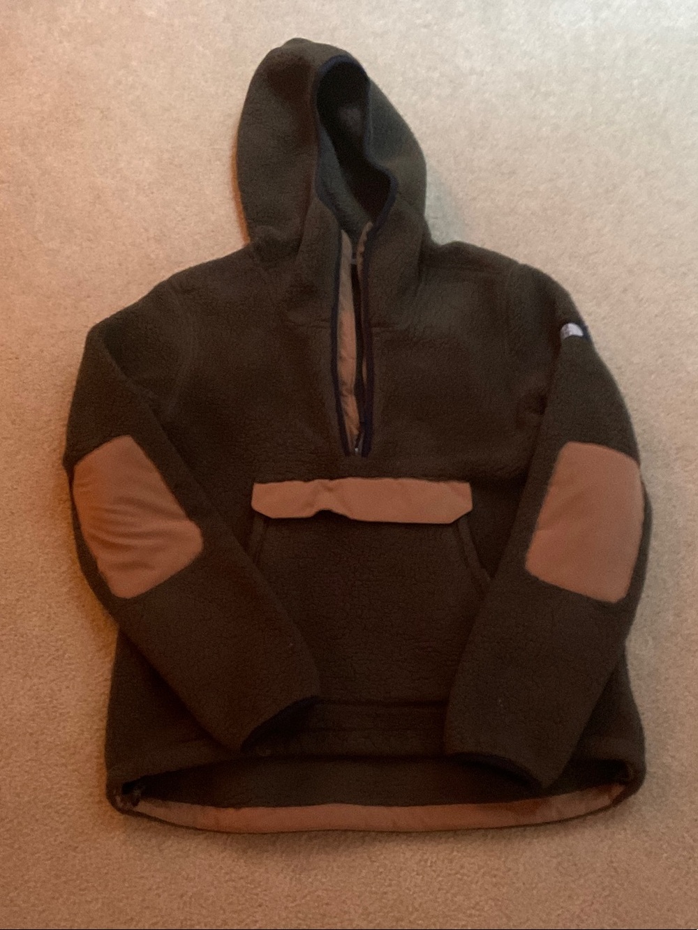 The North Face Olive Green Hooded Fleece with Tan Accents